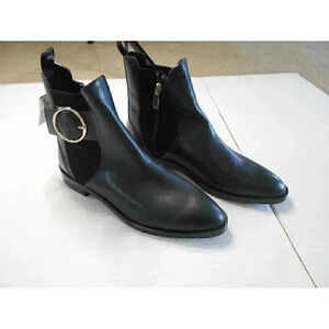 NWT Zara Black Block Heel Womens Ankle Boots Size 9 Faux Buckle Zip Side